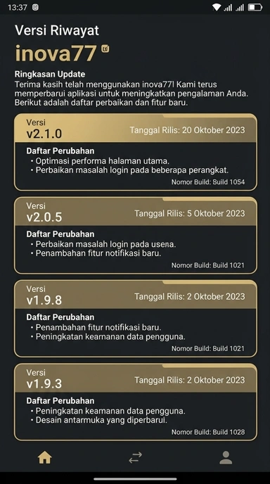 Tampilan riwayat versi inova77